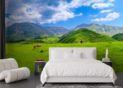 あか牛　放牧風景　「阿蘇山への道」
Akaushi cattle grazing scenery 